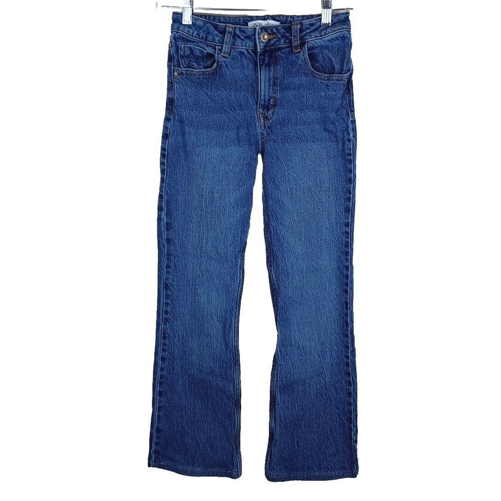 Zara High Rise Waist Boot Cut Leg Cotton Rigid  Stone Wash Denim Jeans Women's 2